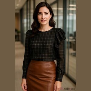 Black Semi Sheer Ruffle Sleeve Blouse ruffle shoulder size 14